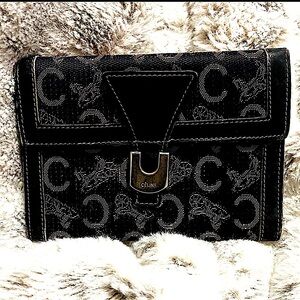 Celine Bi-fold Carriage Sulky Jacquard Leather Navy color vintage